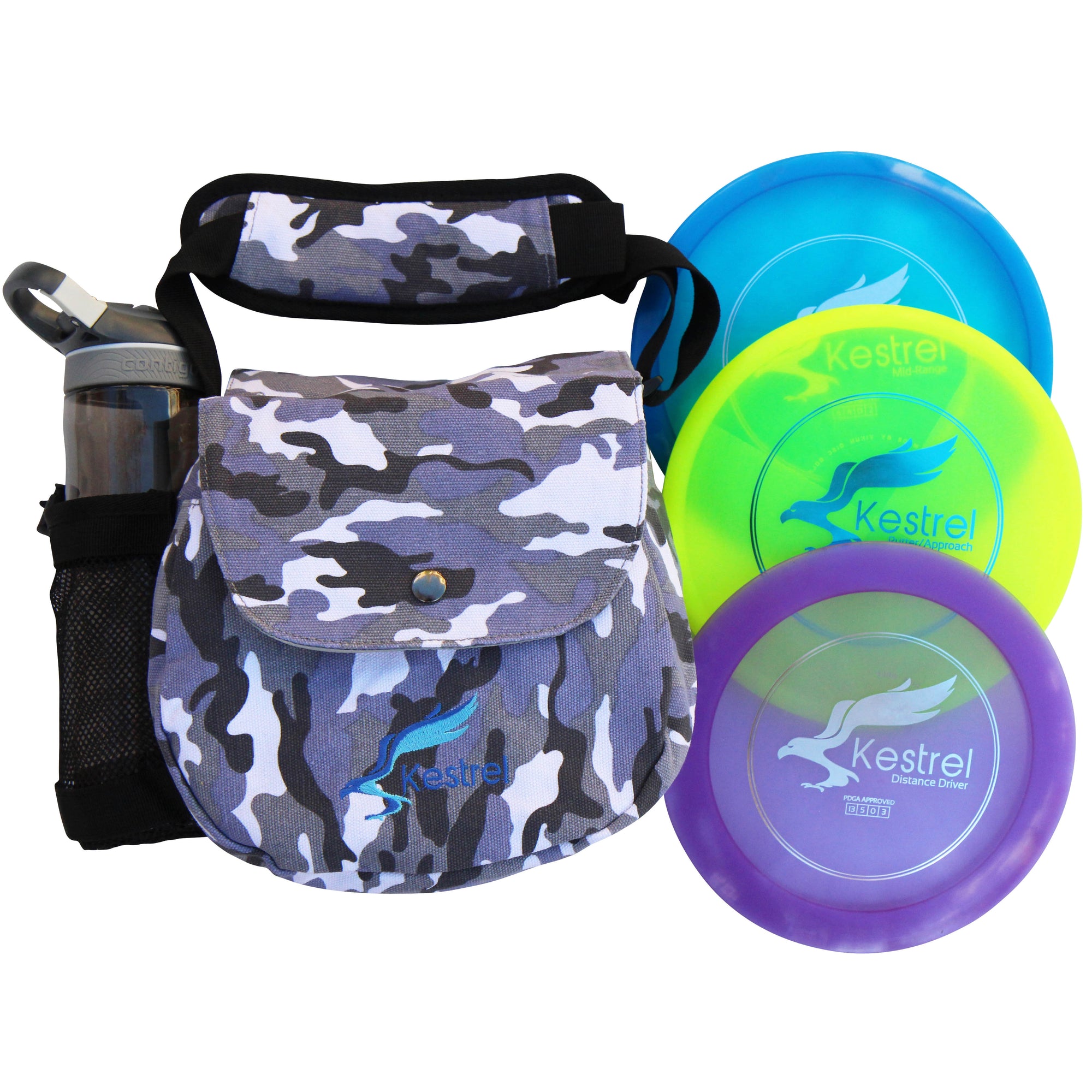 Kestrel Disc Golf Pro Set | 3 Disc Pro Pack Bundle + Bag | Disc Golf Set | Includes Distance Driver, Mid-Range and Putter | Small Disc Golf Bag