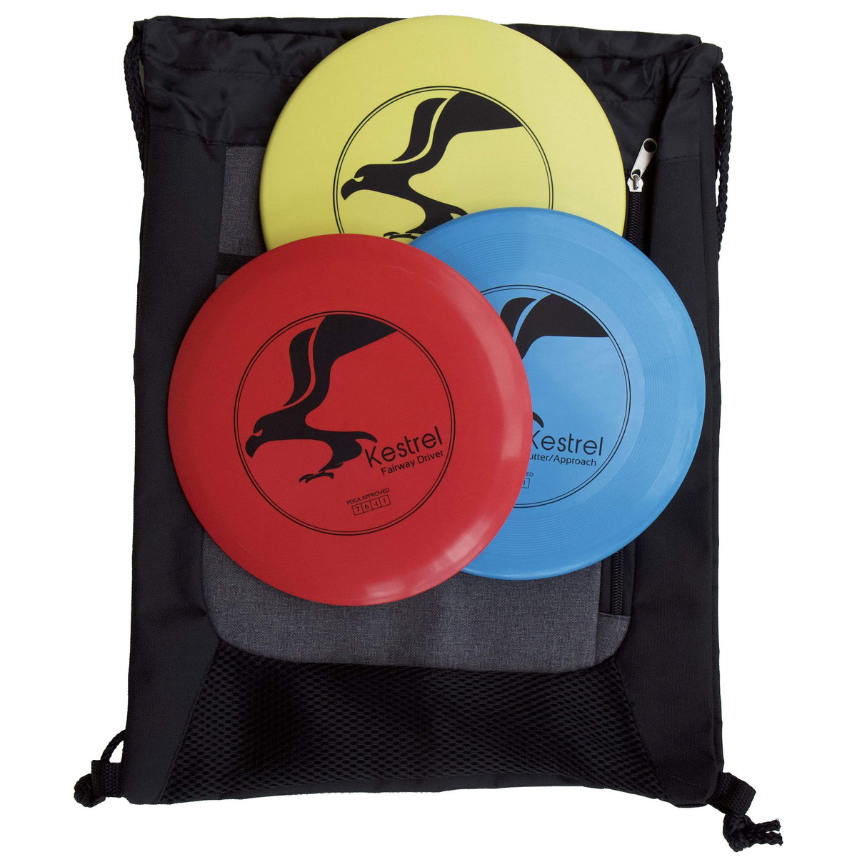 Kestrel Outdoors Kestrel Disc Golf Beginning Set Bundle | 3 Discs + Bag | Perfect Outdoor Games for Kids | Includes Fairway Driver, Mid-Range and Putter