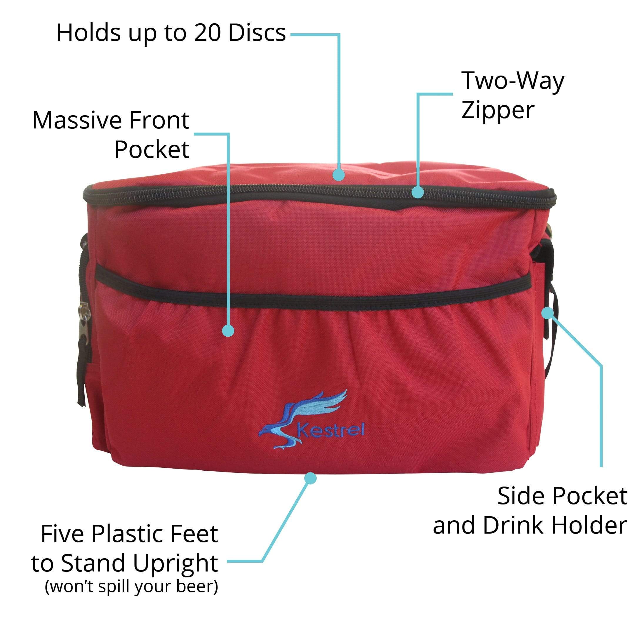 Kestrel Outdoors Red Kestrel Disc Golf Bag | Made from Heavy Duty Canvas | Fits up to 18 Discs & Other Equipment